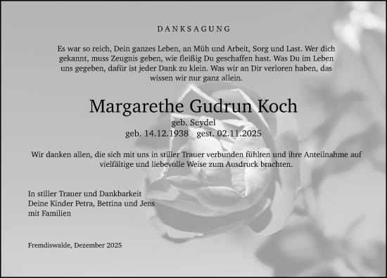 Traueranzeige von Margarethe Gudrun Koch von Leipziger Volkszeitung
