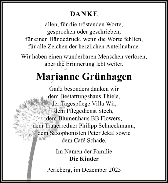 Traueranzeige von Marianne Grünhagen von Wochenspiegel