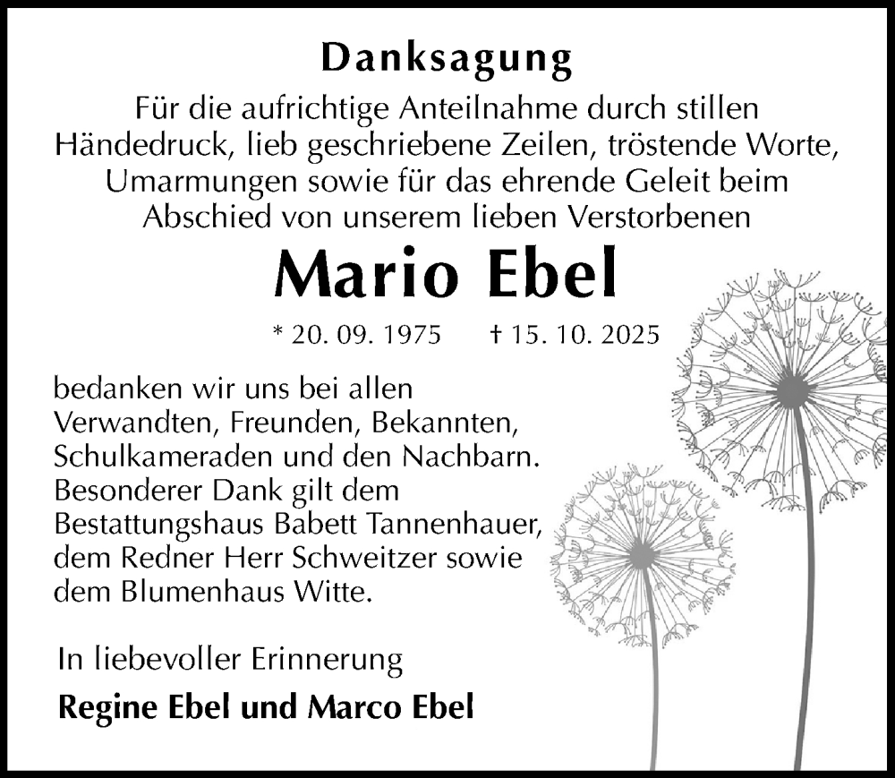  Traueranzeige für Mario Ebel vom 06.12.2025 aus Sächsische Zeitung