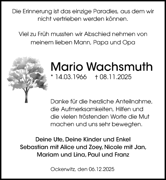 Traueranzeige von Mario Wachsmuth von Sächsische Zeitung