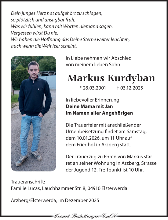 Traueranzeige von Markus Kurdyban von Torgauer Zeitung
