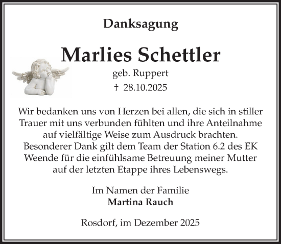 Traueranzeige von Marlies Schettler von Göttinger Tageblatt