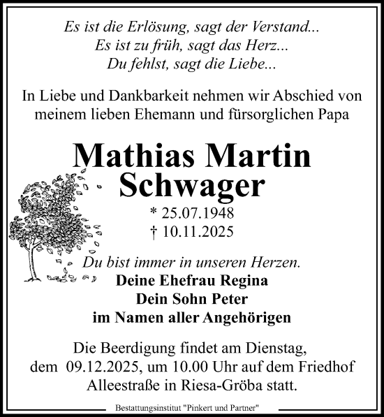 Traueranzeige von Mathias Martin Schwager von Sächsische Zeitung