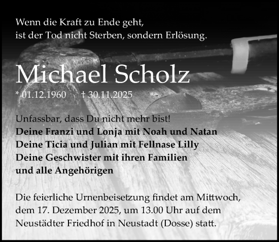 Traueranzeige von Michael Scholz von Wochenspiegel