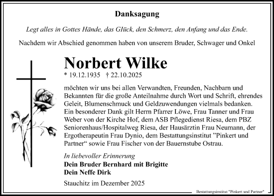 Traueranzeige von Norbert Wilke von Sächsische Zeitung