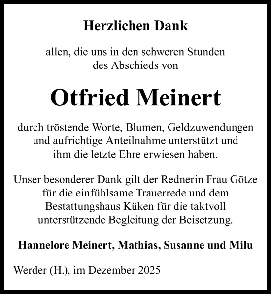 Traueranzeige von Otfried Meinert von Märkischen Allgemeine Zeitung