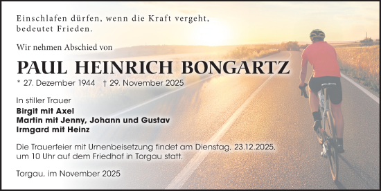 Traueranzeige von Paul Heinrich Bongartz von Torgauer Zeitung
