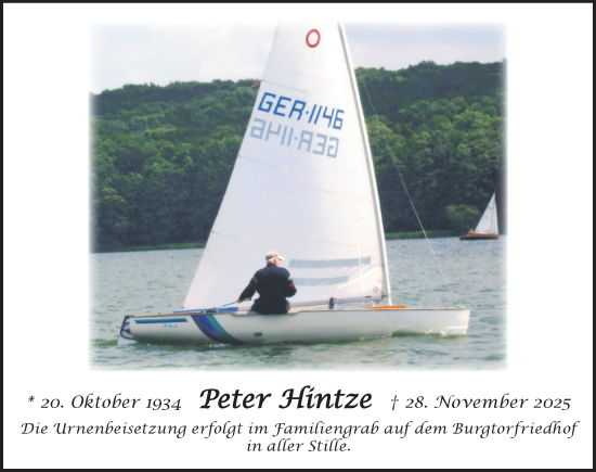 Traueranzeige von Peter Hintze von Lübecker Nachrichten