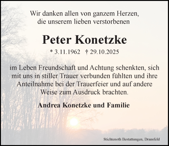 Traueranzeige von Peter Konetzke von Göttinger Tageblatt