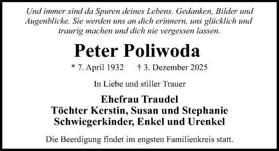 Traueranzeige von Peter Poliwoda von Sächsische Zeitung
