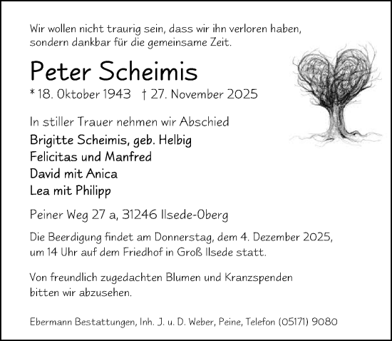 Traueranzeige von Peter Scheimis von Peiner Allgemeine Zeitung