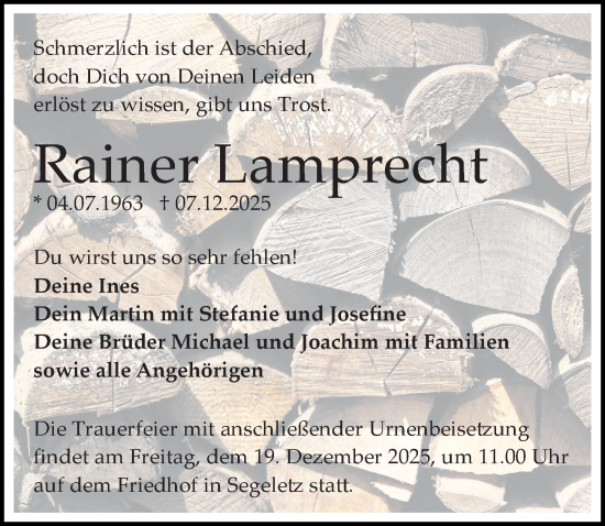 Traueranzeige von Rainer Lamprecht von Wochenspiegel