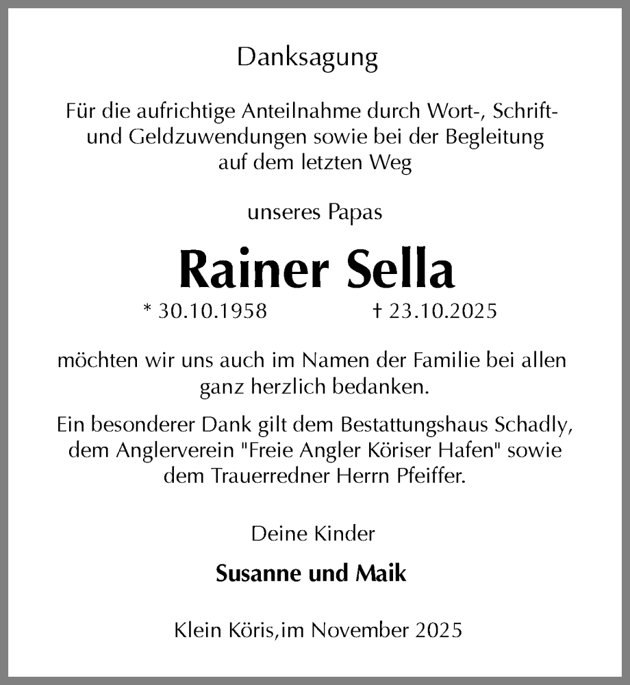  Traueranzeige für Rainer Sella vom 06.12.2025 aus Märkischen Allgemeine Zeitung