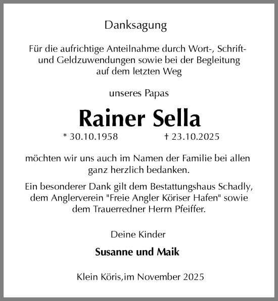 Traueranzeige von Rainer Sella von Märkischen Allgemeine Zeitung