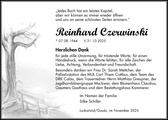 Traueranzeige von Reinhard Czerwinski von Ostsee-Zeitung GmbH