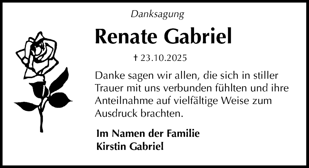  Traueranzeige für Renate Gabriel vom 06.12.2025 aus Die Harke