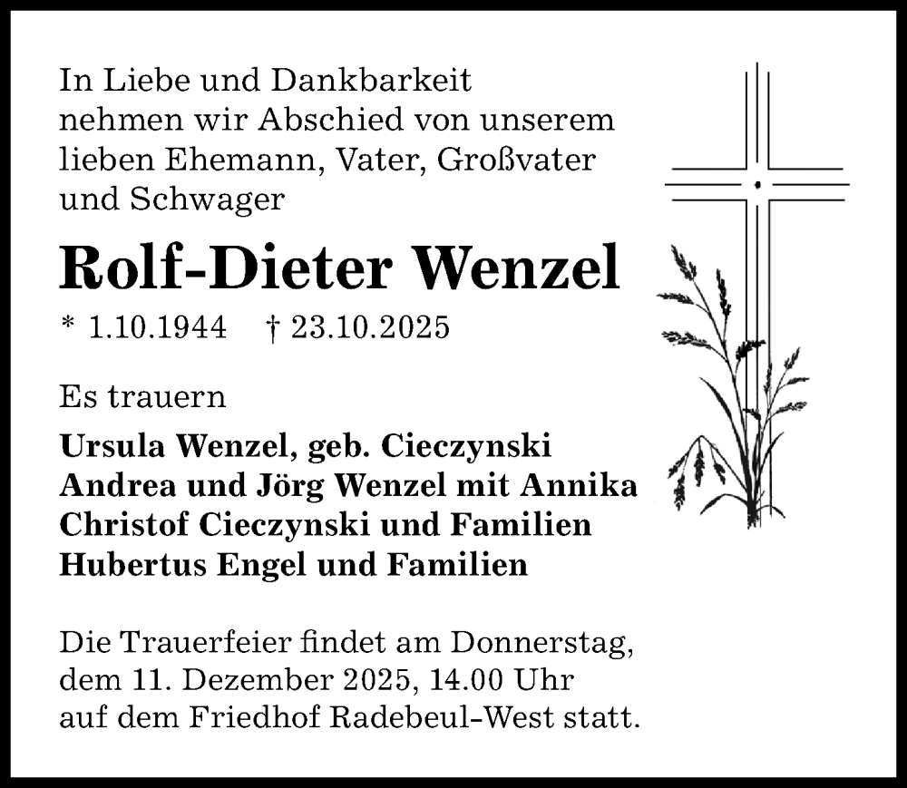  Traueranzeige für Rolf-Dieter Wenzel vom 05.12.2025 aus Sächsische Zeitung