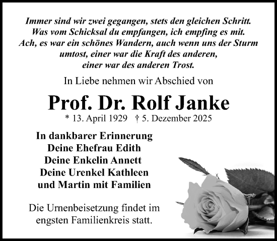 Traueranzeige von Rolf Janke von Sächsische Zeitung