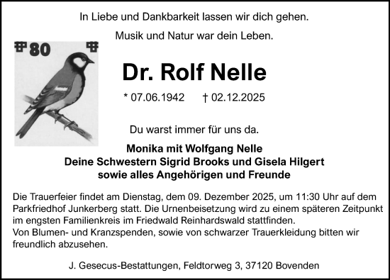 Traueranzeige von Rolf Nelle von Göttinger Tageblatt