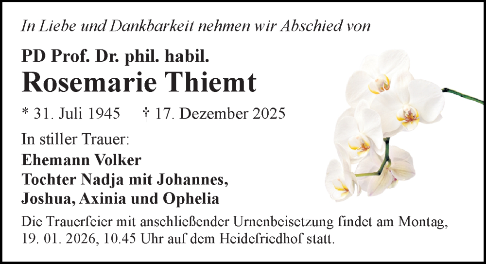  Traueranzeige für Rosemarie Thiemt vom 27.12.2025 aus Sächsische Zeitung