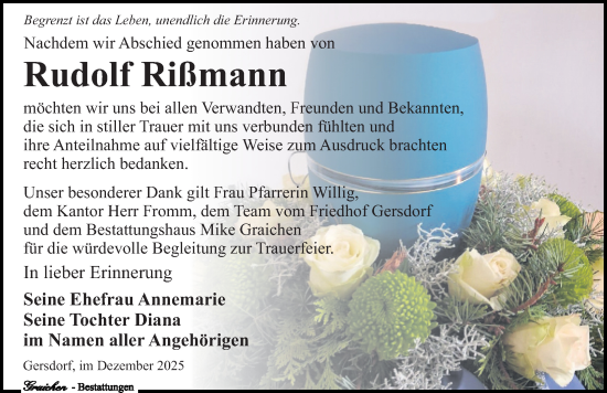 Traueranzeige von Rudolf Rißmann von Sächsische Zeitung