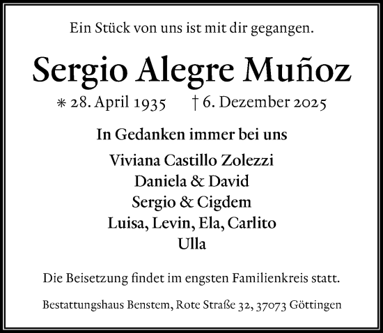 Traueranzeige von Sergio Alegre Muñoz von Göttinger Tageblatt
