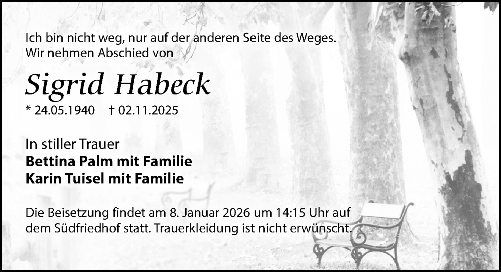  Traueranzeige für Sigrid Habeck vom 20.12.2025 aus Leipziger Volkszeitung