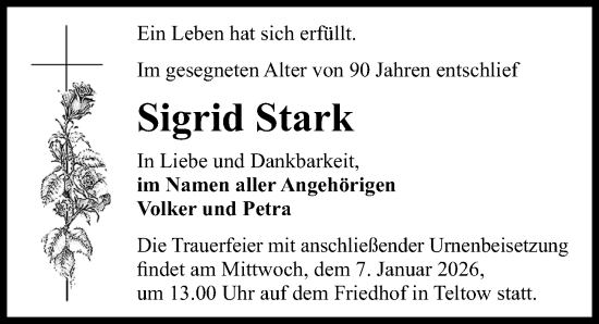 Traueranzeige von Sigrid Stark von Märkischen Allgemeine Zeitung