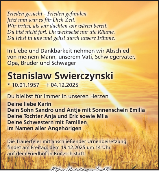 Traueranzeige von Stanislaw Swierczynski von Torgauer Zeitung