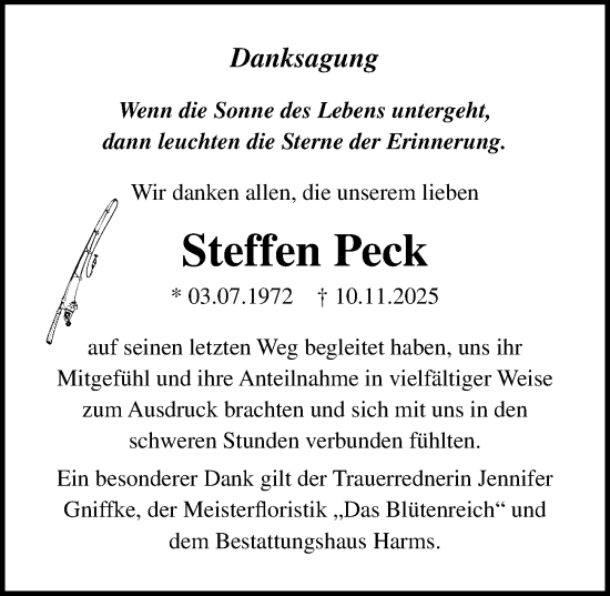Traueranzeige von Steffen Peck von Ostsee-Zeitung GmbH