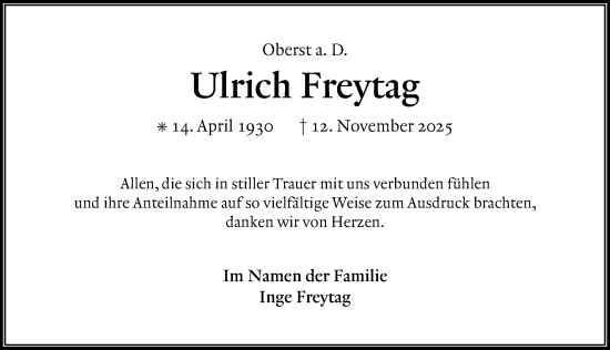 Traueranzeige von Ulrich Freytag von Göttinger Tageblatt