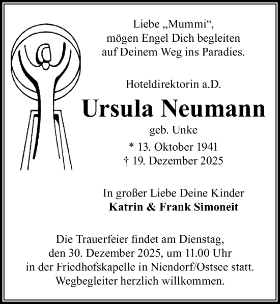 Traueranzeige von Ursula Neumann von Lübecker Nachrichten