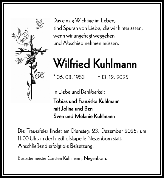 Traueranzeige von Wilfried Kuhlmann von Täglicher Anzeiger Holzminden