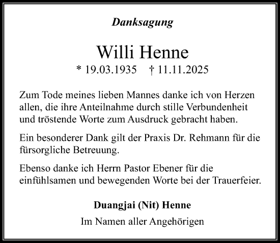 Traueranzeige von Willi Henne von Göttinger Tageblatt