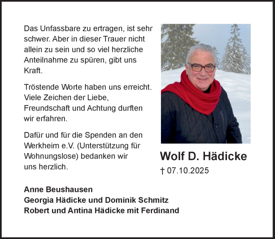 Traueranzeige von Wolf D. Hädicke von Hannoversche Allgemeine Zeitung/Neue Presse