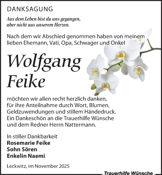 Traueranzeige von Wolfgang Feike von Leipziger Volkszeitung