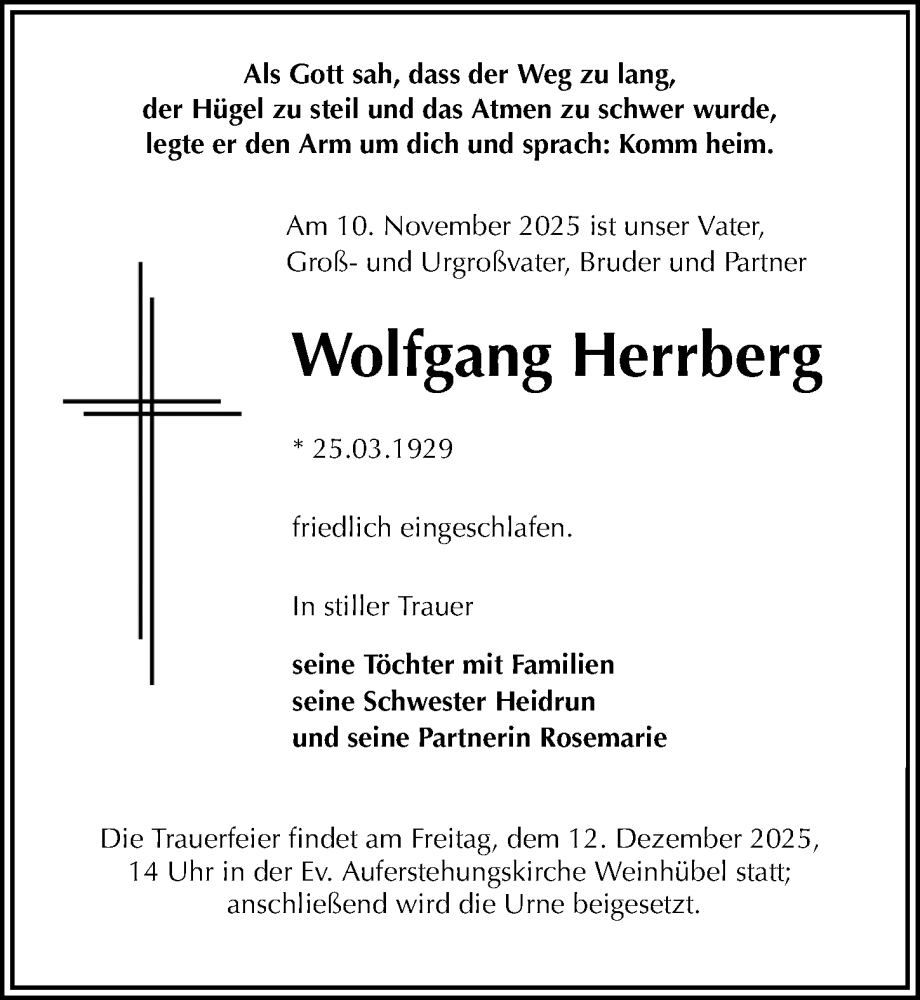  Traueranzeige für Wolfgang Herrberg vom 06.12.2025 aus Sächsische Zeitung