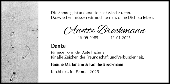 Traueranzeige von Anette Brockmann von Täglicher Anzeiger Holzminden