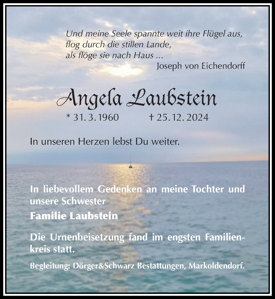  Traueranzeige für Angela Laubstein vom 08.02.2025 aus Täglicher Anzeiger Holzminden