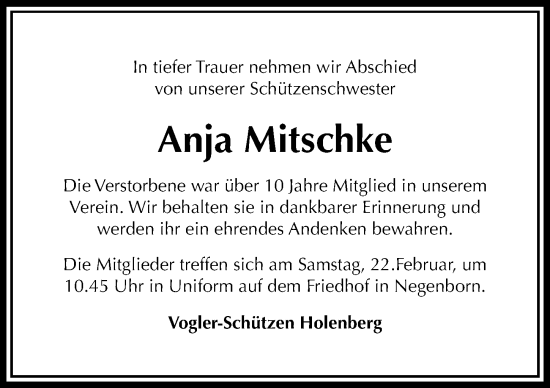 Traueranzeige von Anja Mitschke von Täglicher Anzeiger Holzminden