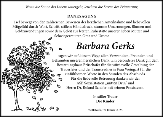 Traueranzeige von Barbara Gerks von Wochenspiegel