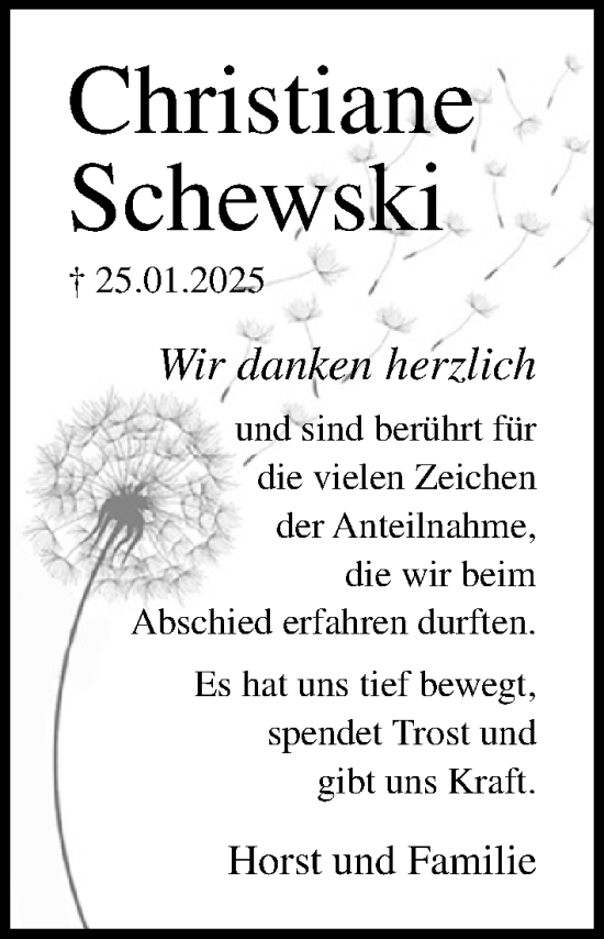 Traueranzeige von Christiane Schewski von Lübecker Nachrichten