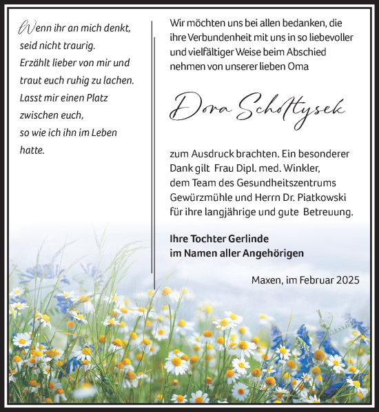 Traueranzeige von Dora Scholtysek von Sächsische Zeitung