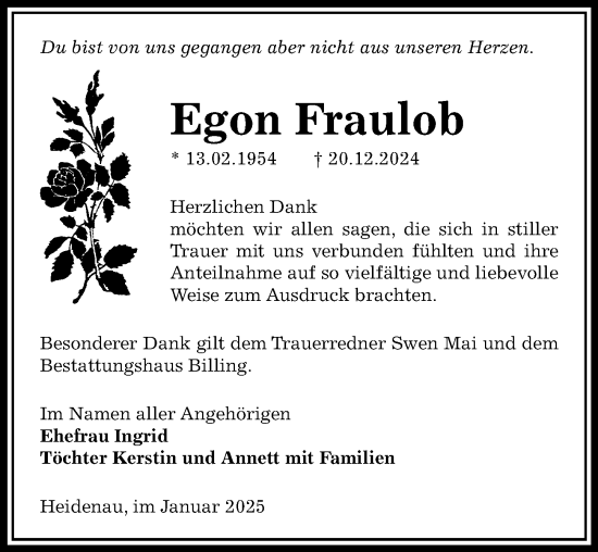 Traueranzeige von Egon Fraulob von Sächsische Zeitung