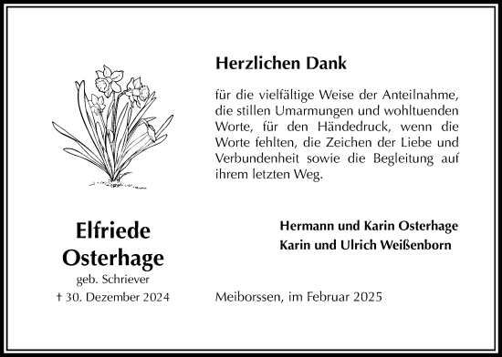 Traueranzeige von Elfriede Osterhage von Täglicher Anzeiger Holzminden