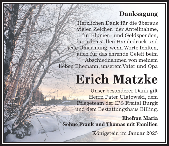 Traueranzeige von Erich Matzke von Sächsische Zeitung