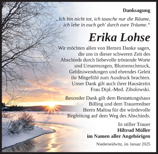 Traueranzeige von Erika Lohse von Sächsische Zeitung