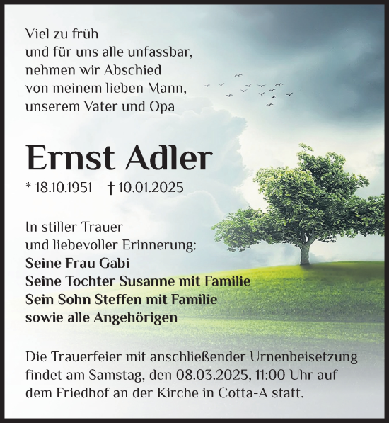 Traueranzeige von Ernst Adler von Sächsische Zeitung