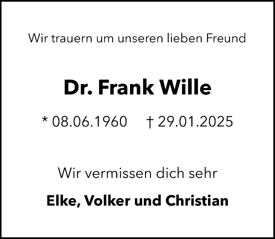 Traueranzeige von Frank Wille von Göttinger Tageblatt