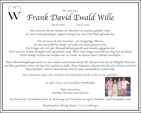Traueranzeige von Frank David Ewald Wille von Göttinger Tageblatt
